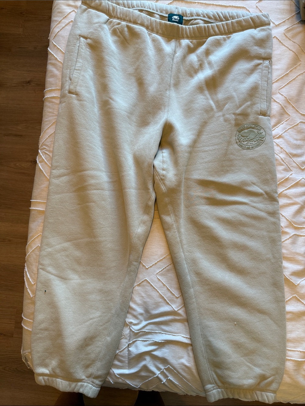 Roots Cream Track Pants with Embroidered Logo